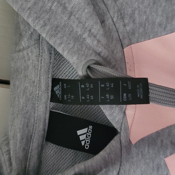 Adidas size large 16/18 gray and pink midriff hooded sweater - Picture 2 of 3